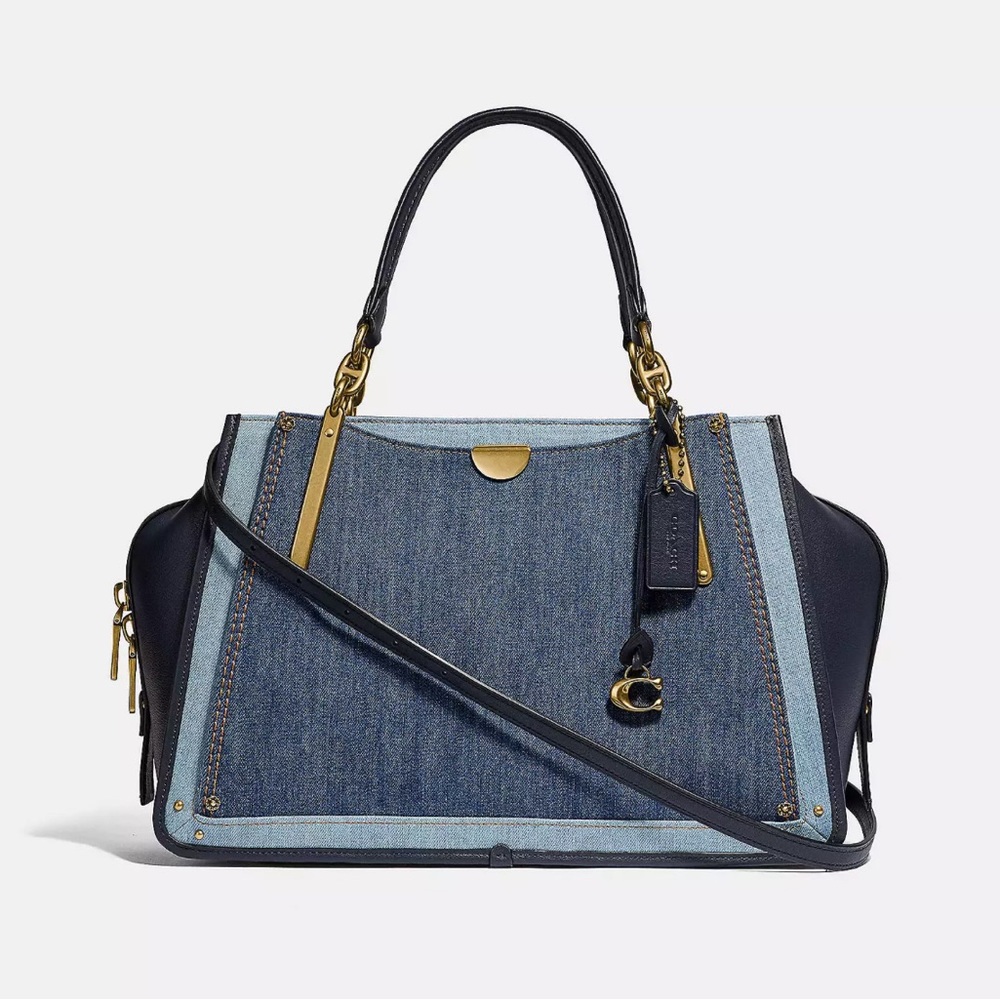 Coach Two-Tone Denim Shoulder Bag with Gold Hardware - Picture 7 of 8
